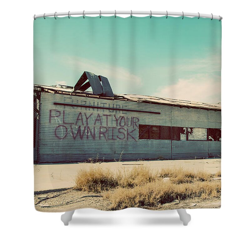 Bombay Beach Shower Curtain featuring the photograph Play At Your Own Risk by Carmen Kern
