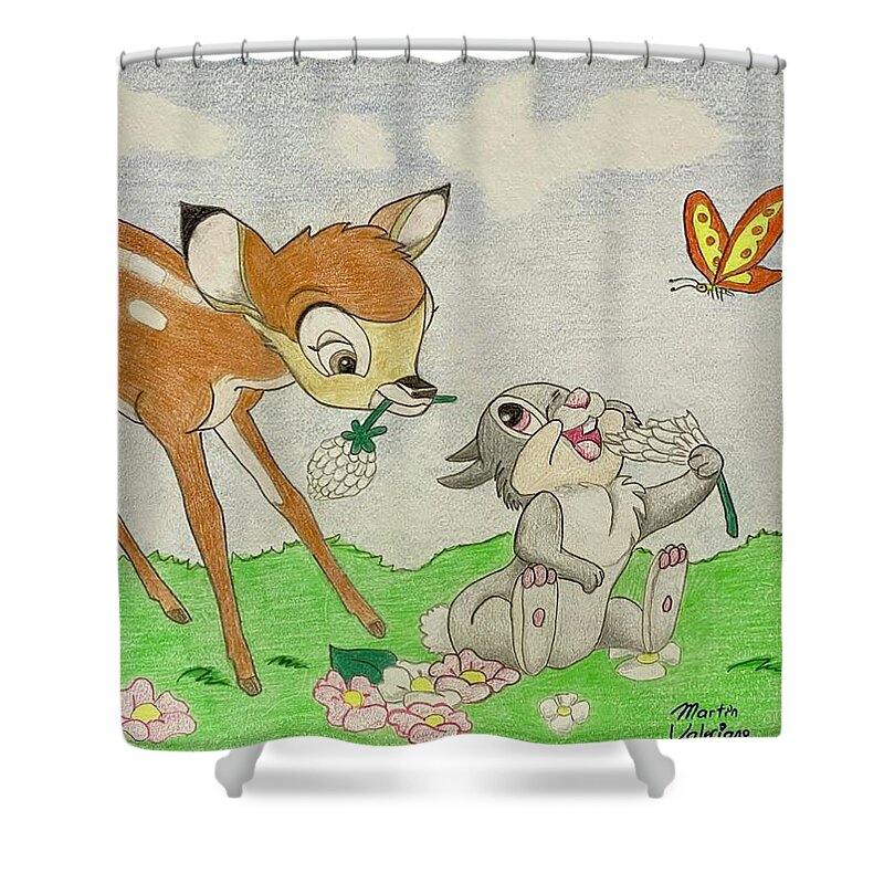 Prismacolor Shower Curtain featuring the drawing Playful Day Brunch by Martin Valeriano