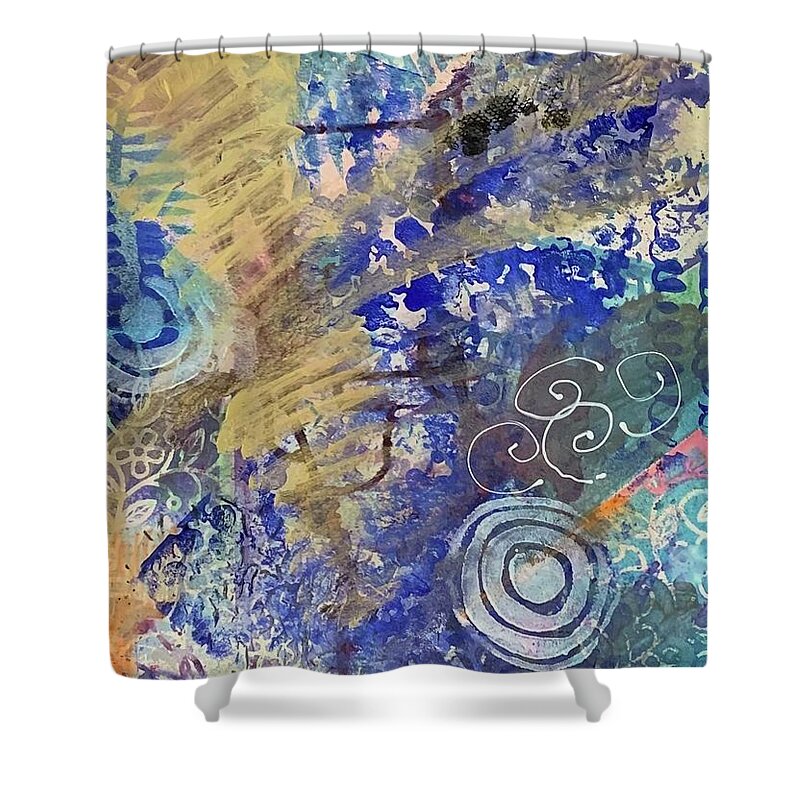 Abstract Shower Curtain featuring the painting Playful by Laura Jaffe