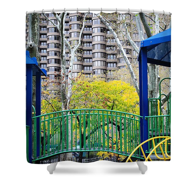 Cityscape Shower Curtain featuring the photograph Playground in Autumn - A Murray Hill Impression by Steve Ember
