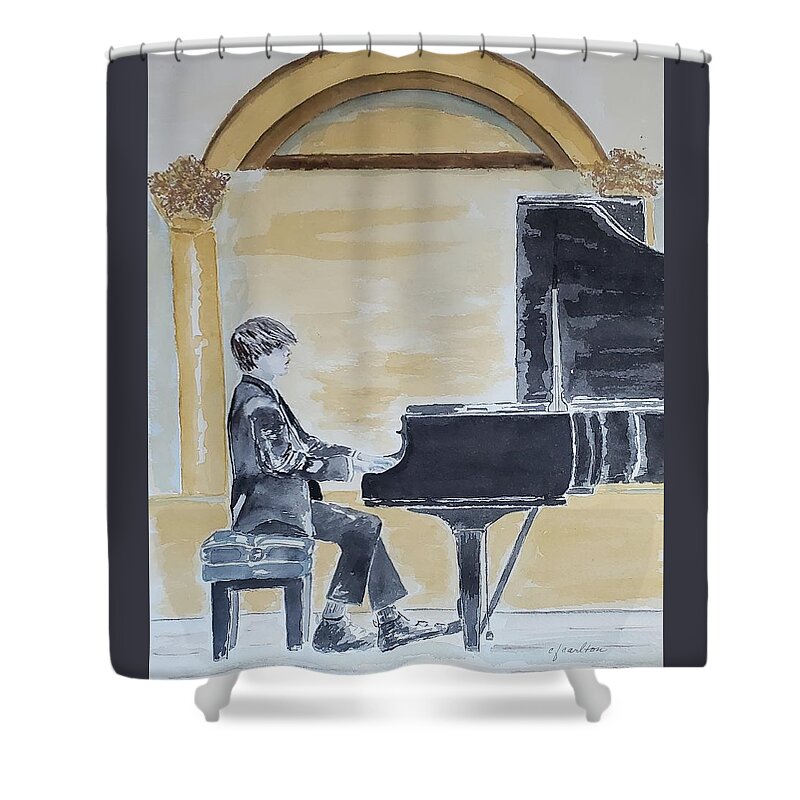 Piano Shower Curtain featuring the painting Playing at Carnegie Hall by Claudette Carlton