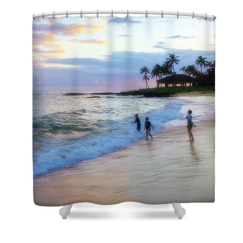 Poipu Beach Shower Curtain featuring the photograph Playing on Poipu Beach by Robert Carter