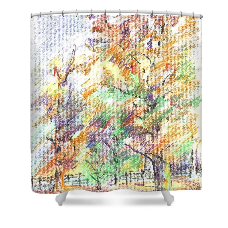 Pleasant Autumn In Brigadoon C104 Shower Curtain featuring the painting Pleasant Autumn in Brigadoon C104 by Kip DeVore