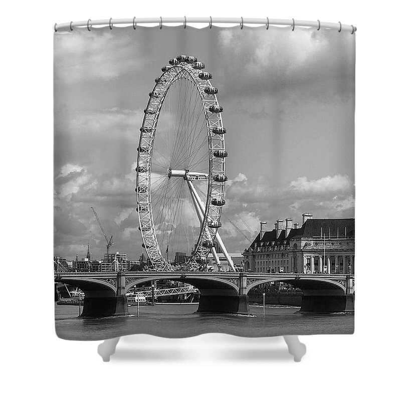 Ferris Wheel Shower Curtain featuring the photograph Pleasure Stilled BW by Calvin Boyer