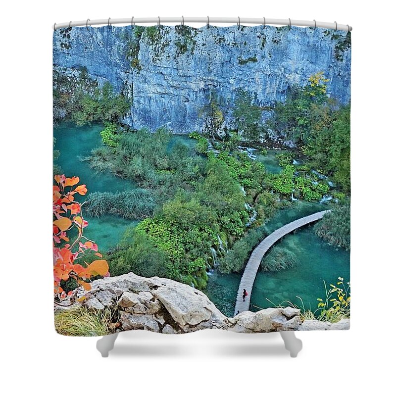 Plitvice Lakes Shower Curtain featuring the photograph Plitvice Lakes View From Above by Yvonne Jasinski