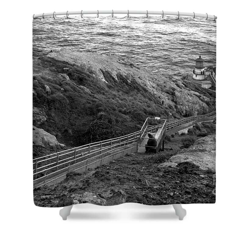Point Reyes Shower Curtain featuring the photograph Point Reyes Lighthouse Spring Landscape Black And White by Adam Jewell