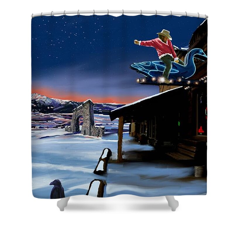 Point Shower Curtain featuring the digital art Point's Goose Ride by Les Herman
