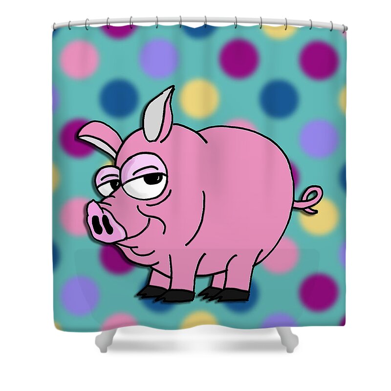 Children's Art Shower Curtain featuring the mixed media Polka Dot Animals ...Sassy Pig by Kelly Mills
