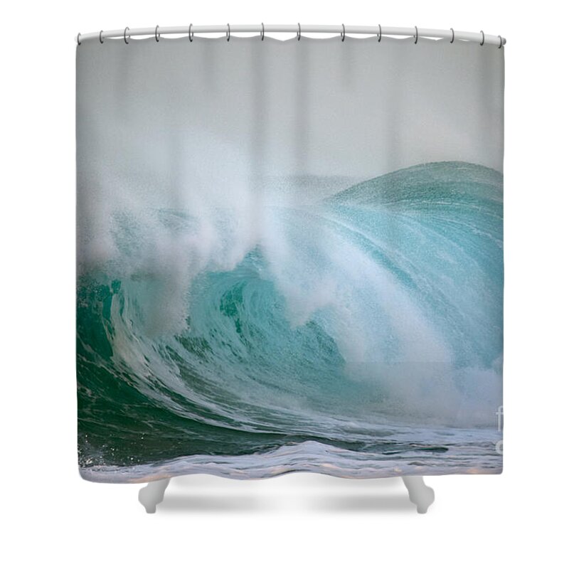 Polihale Beach Shower Curtain featuring the photograph Polihale Power Wave by Debra Banks