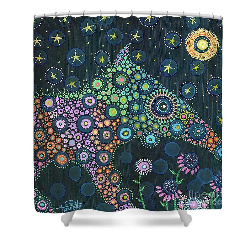Peccary Painting Shower Curtain featuring the painting Polka Dot Peccary-Anteater-ish by Tanielle Childers