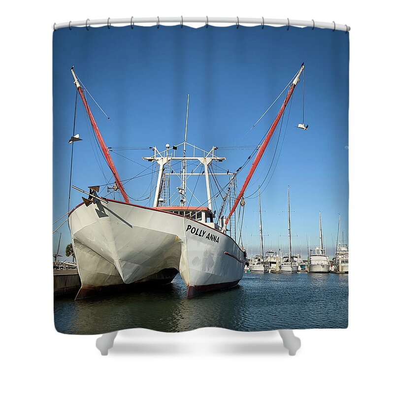 Scenic Shower Curtain featuring the photograph Polly Anna in Port Aransas Harbor Texas by Mary Lee Dereske