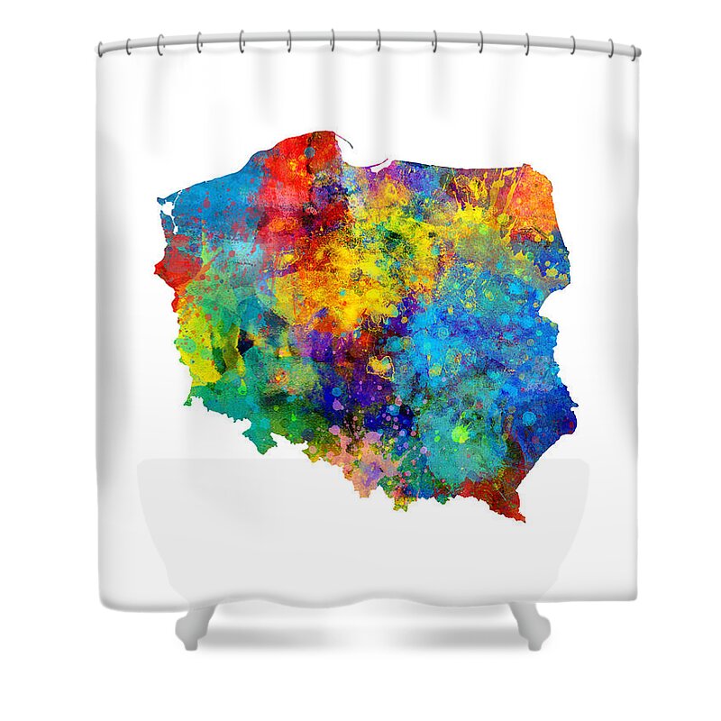 Polska Shower Curtain featuring the digital art Polska Watercolor Map by Michael Tompsett