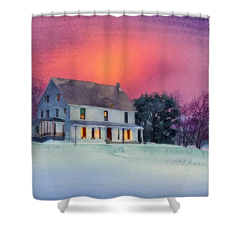 Pompton Plains Shower Curtain featuring the painting Pompton Plains New Jersey Farmhouse in the Snow by Christopher Lotito