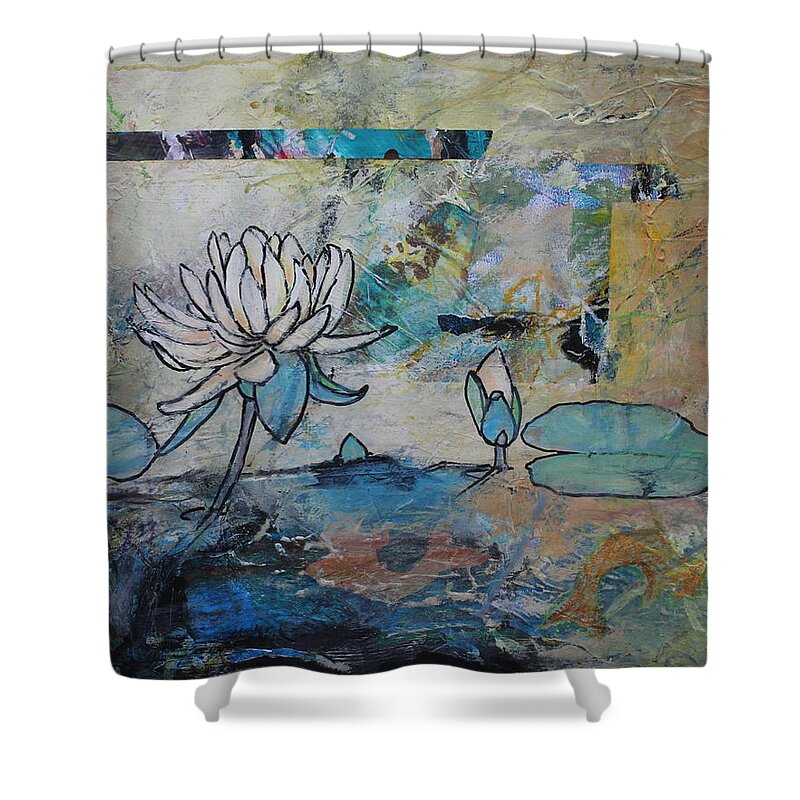  Shower Curtain featuring the painting Pond Life by Ruth Kamenev