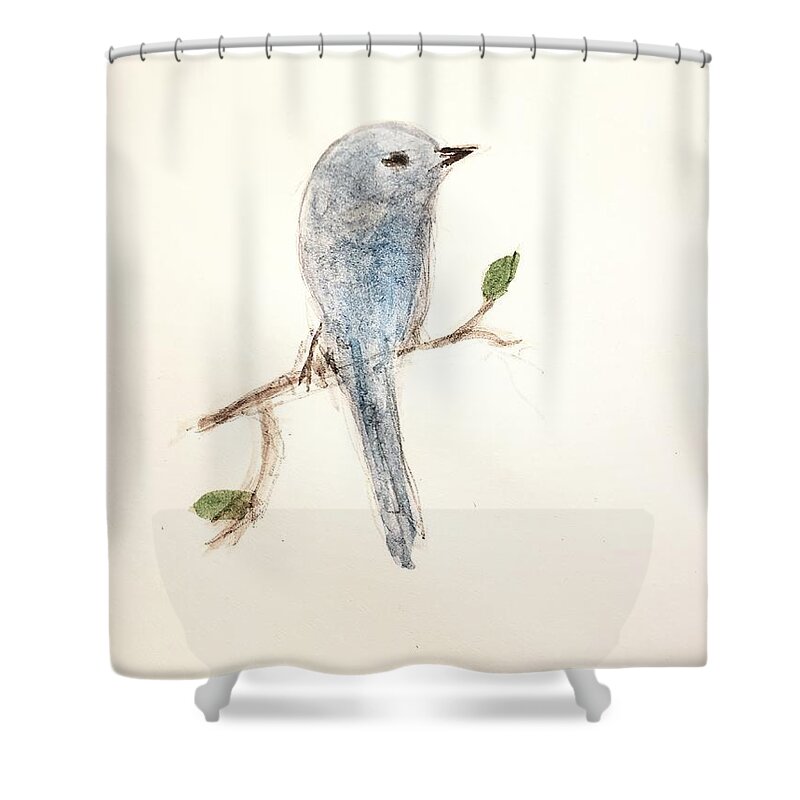 Blue Bird Shower Curtain featuring the painting Pondering by Margaret Welsh Willowsilk