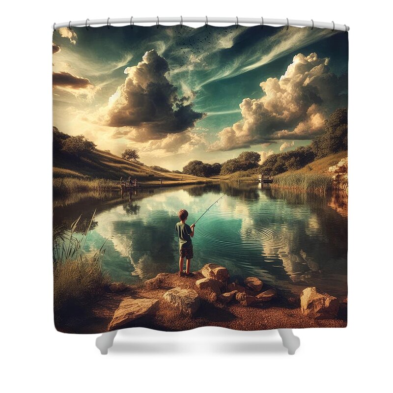 Boy Shower Curtain featuring the photograph Pondside Serenity by Bill and Linda Tiepelman