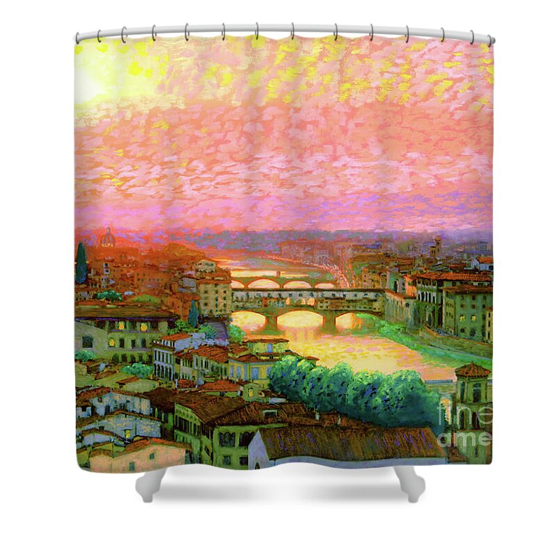 Italy Shower Curtain featuring the painting Ponte Vecchio Sunset Florence by Jane Small