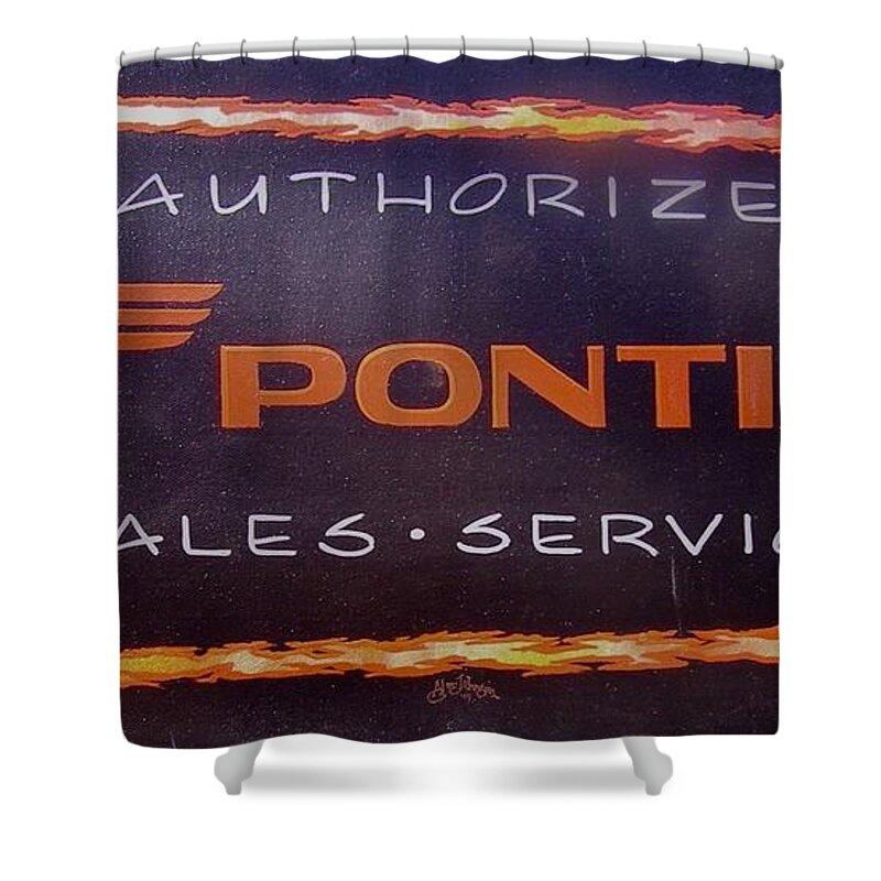 Rocket 88 Shower Curtain featuring the painting Pontiac sales service by Alan Johnson
