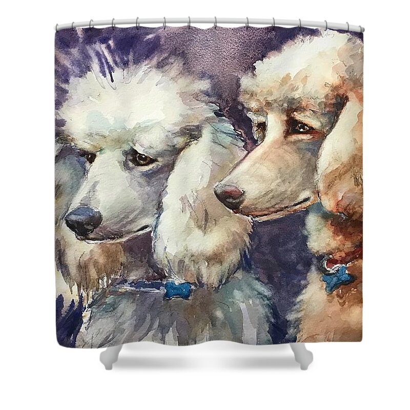 Dog Shower Curtain featuring the painting Poodlelucious by Judith Levins