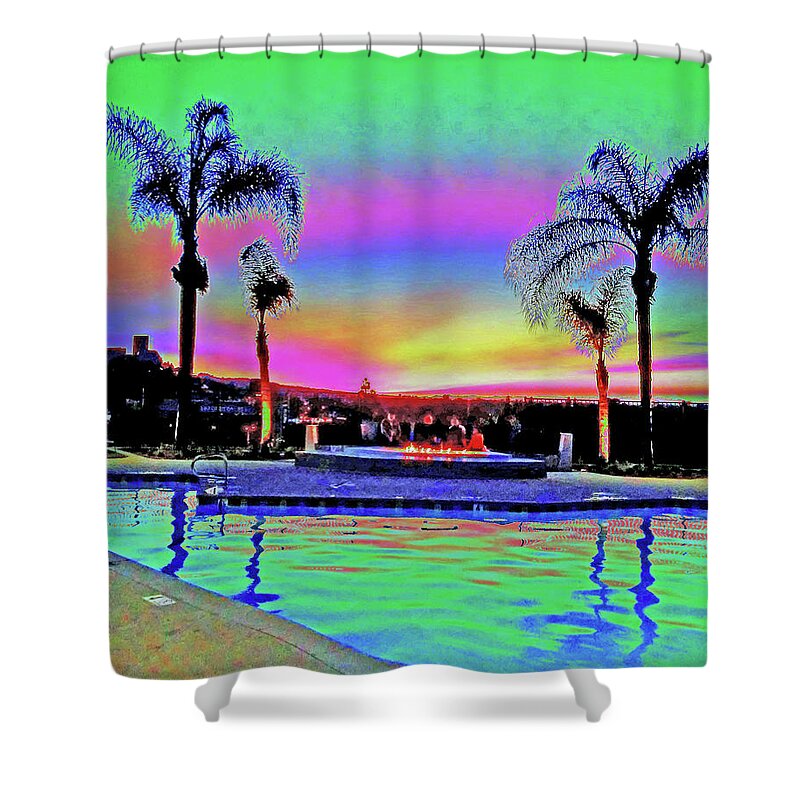 Pool Shower Curtain featuring the photograph Tropical Pool Sunset by Andrew Lawrence