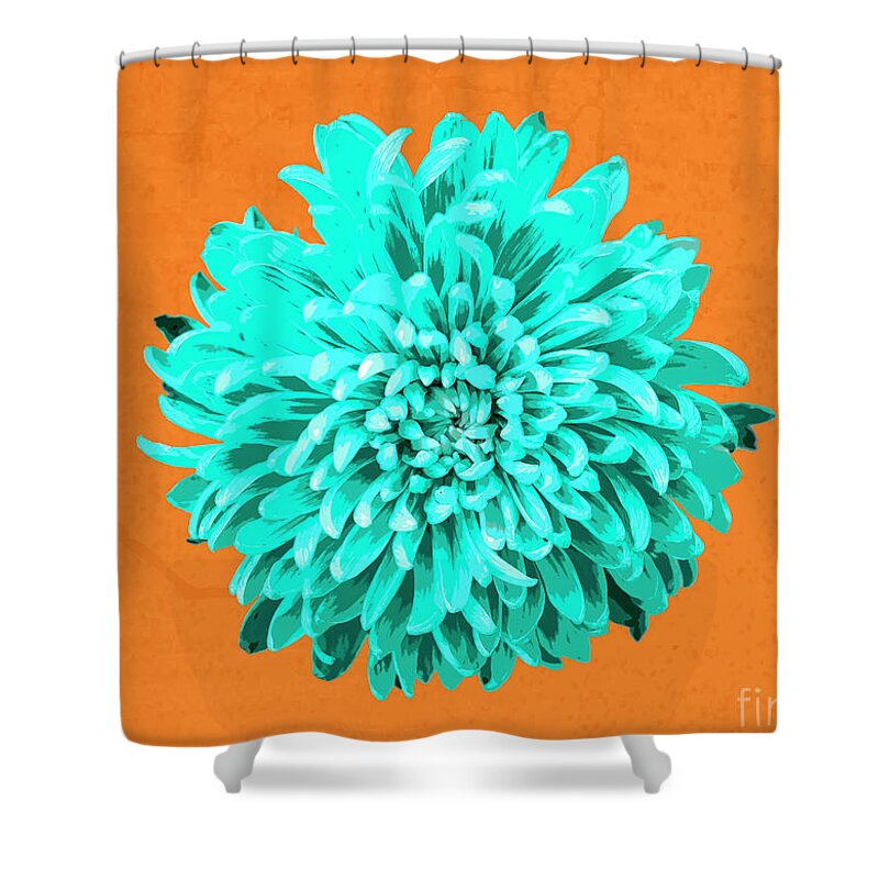 Pop Art Flowers Chrysanthemum Fine Art Photography  Shower Curtain featuring the photograph PopART Chrysanthemum-Turquoise by Renee Spade Photography