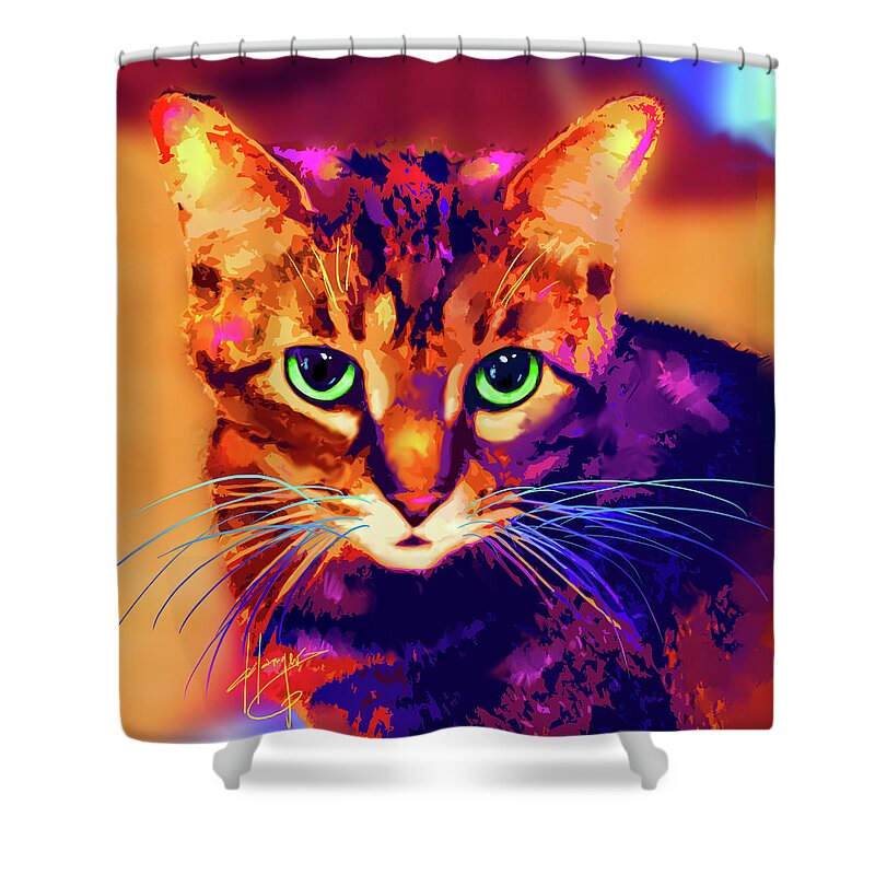 Popcatart Shower Curtain featuring the painting pOpCat Sissy by DC Langer