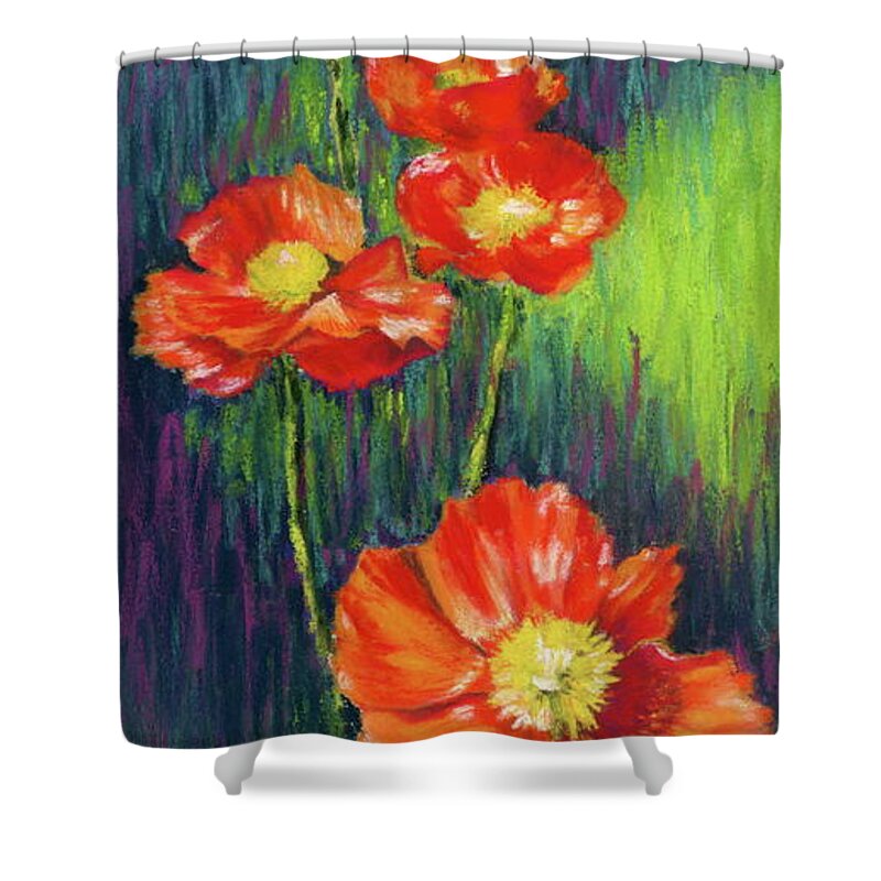 Poppies Shower Curtain featuring the pastel Poppies by Angela Armano