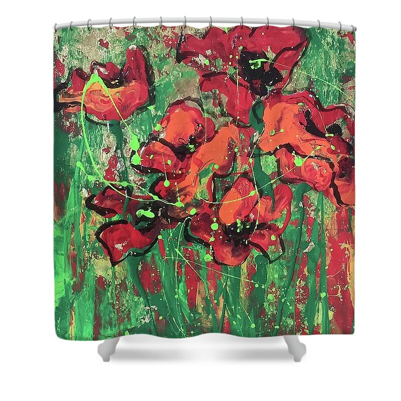 Poppies Shower Curtain featuring the painting Poppies in the Sun by Elaine Elliott