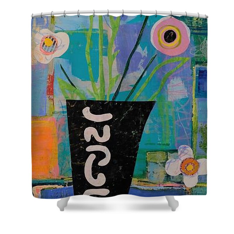 Poppies Shower Curtain featuring the mixed media Poppies On The Pond by Julia Malakoff