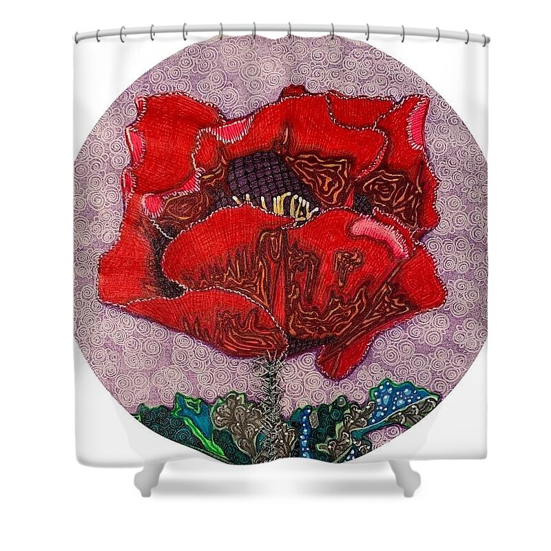 Poppy Shower Curtain featuring the mixed media Poppy - Papaveroideae by Brenna Woods