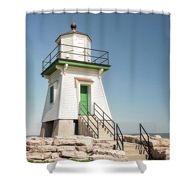 Port Clinton Lighthouse Shower Curtain featuring the photograph Port Clinton Lighthouse Up Close 1 by Marianne Campolongo