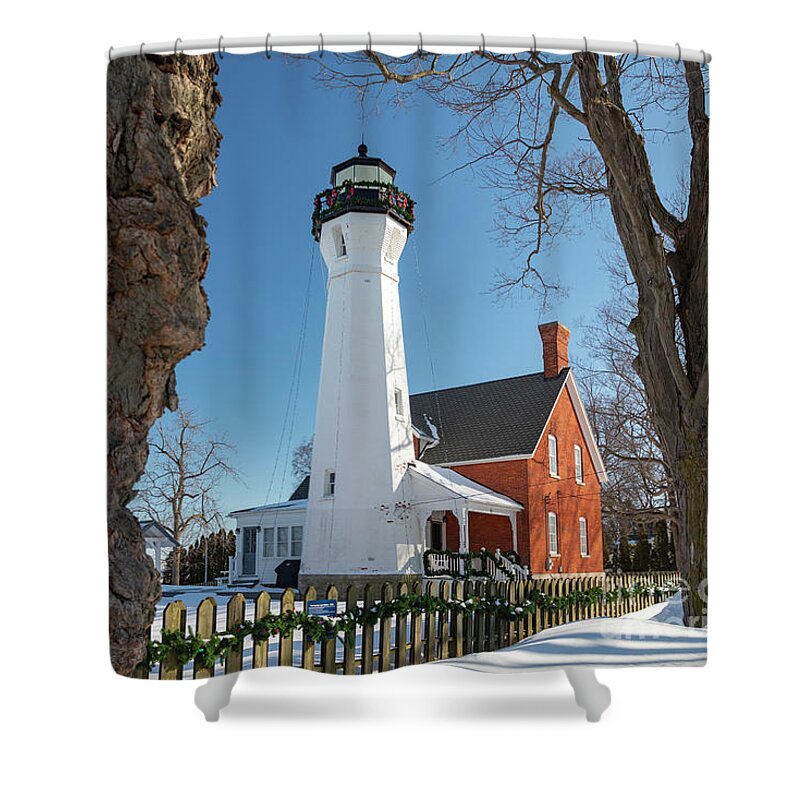 Lighthouse Shower Curtain featuring the photograph Port Sanilac Lighthouse by Jim West