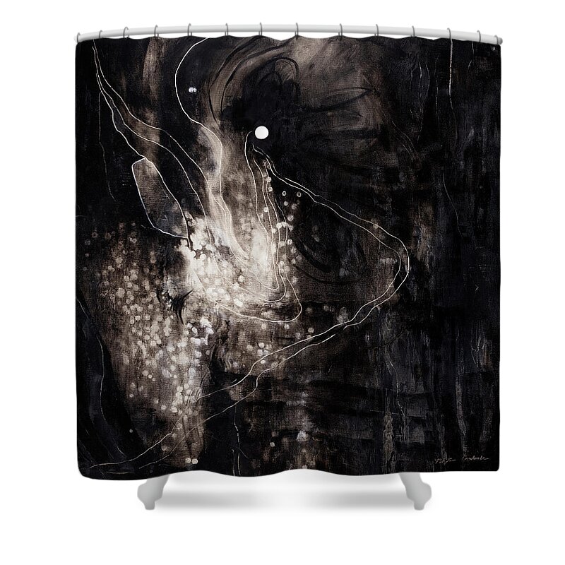 Nikita Coulombe Shower Curtain featuring the painting Portal II - White Dot by Nikita Coulombe