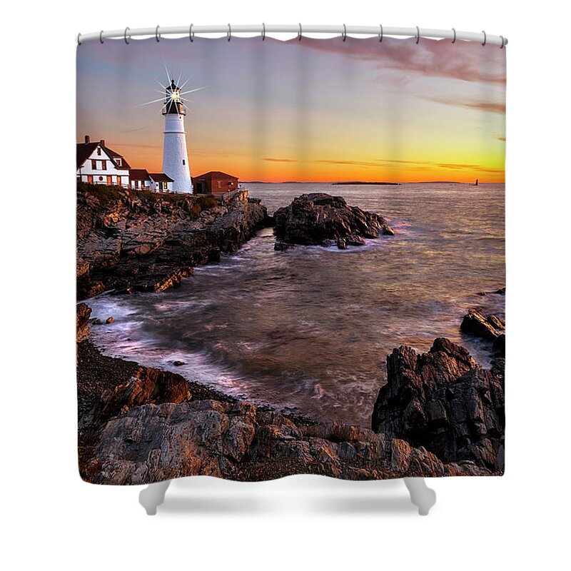 Maine Shower Curtain featuring the photograph Portland Head Lighthouse by Gary Johnson