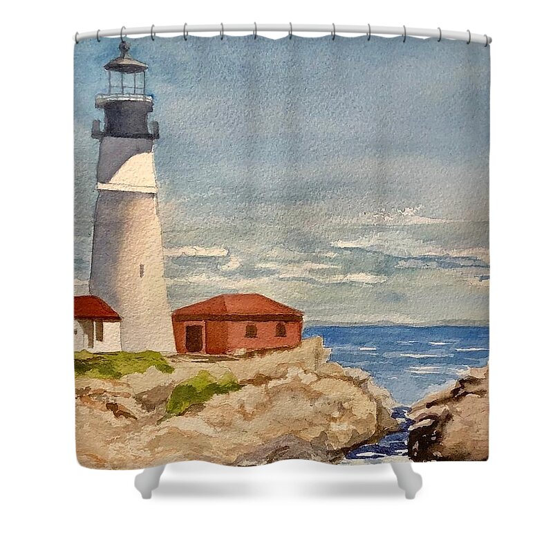 Lighthouse Shower Curtain featuring the painting Portland Lighthouse by Nicole Curreri