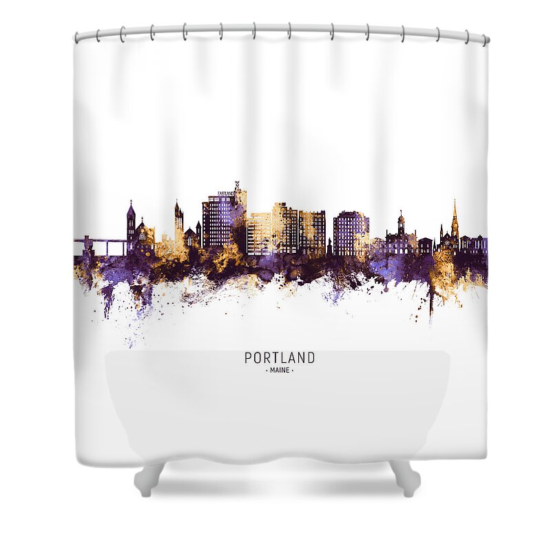 Portland Shower Curtain featuring the digital art Portland Maine Skyline #60 by Michael Tompsett