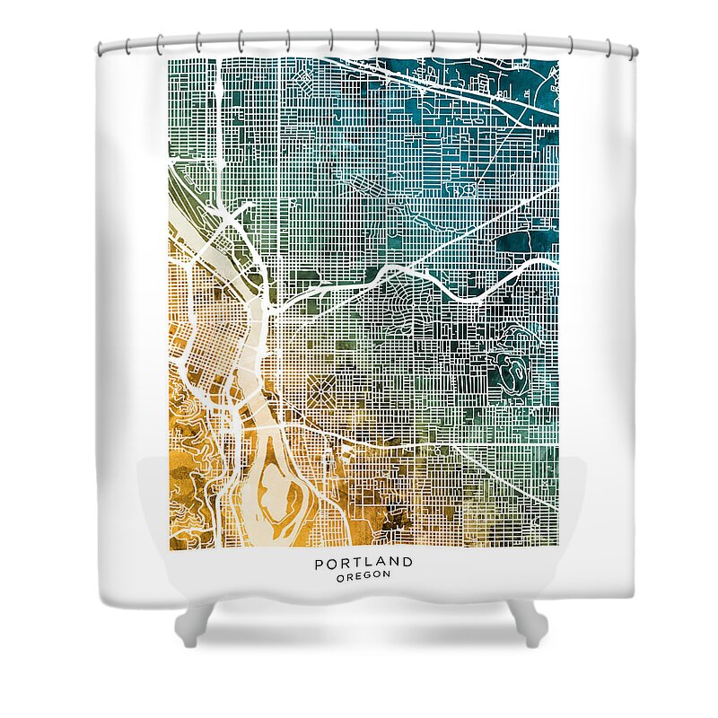 Portland Shower Curtain featuring the digital art Portland Oregon City Map #16 by Michael Tompsett