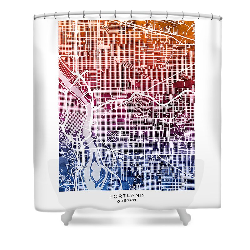 Portland Shower Curtain featuring the digital art Portland Oregon City Map #17 by Michael Tompsett