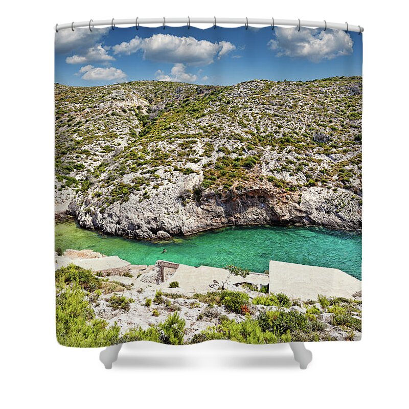 Porto Shower Curtain featuring the photograph Porto Roxa in Zakynthos, Greece by Constantinos Iliopoulos