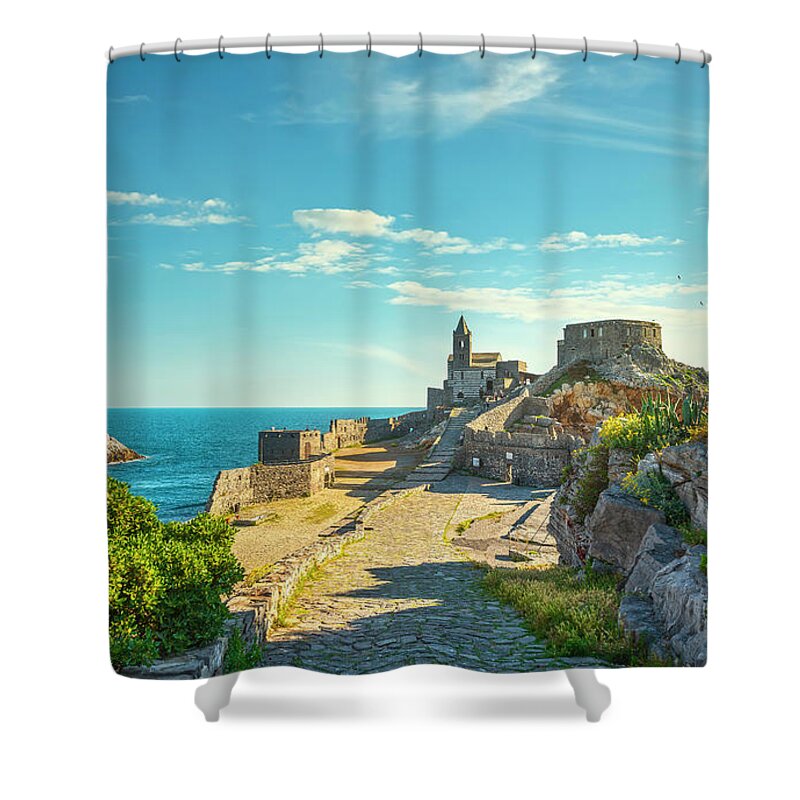 Portovenere Shower Curtain featuring the photograph Portovenere, Path to San Pietro Church by Stefano Orazzini