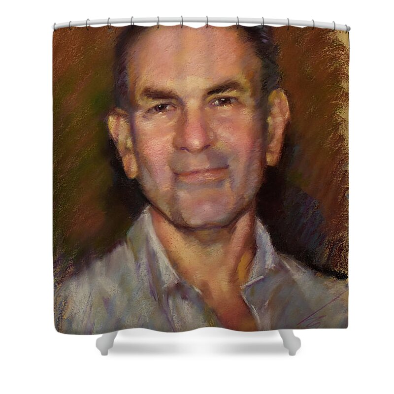 Portrait Shower Curtain featuring the painting Portrait in Pastel by Ylli Haruni