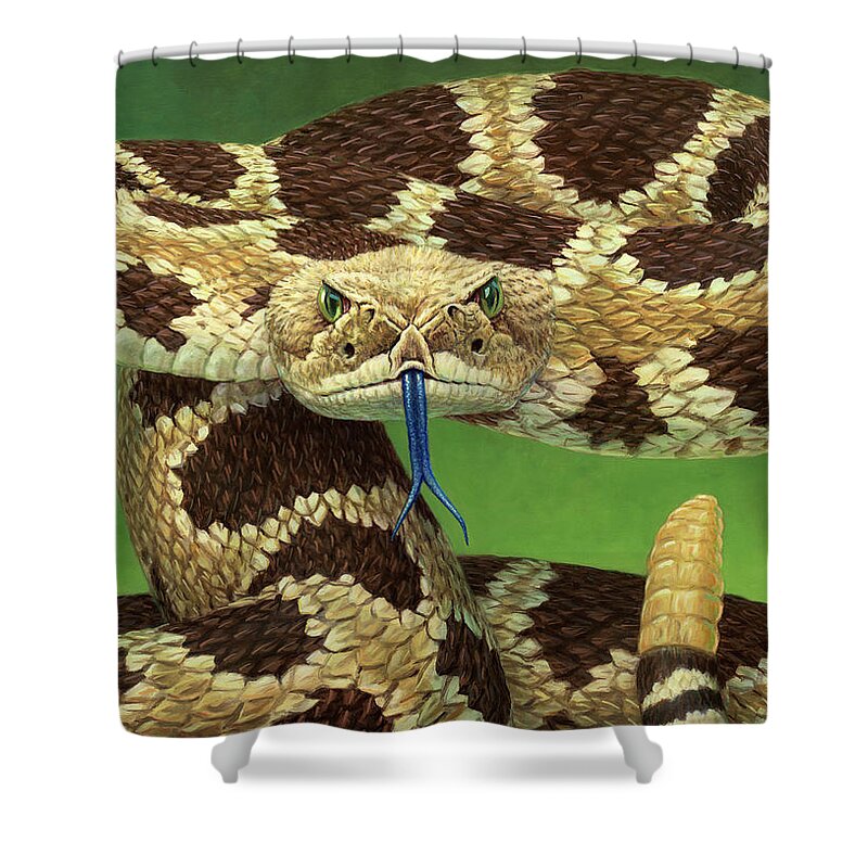 Rattlesnake Shower Curtain featuring the painting Portrait of a Rattlesnake by James W Johnson