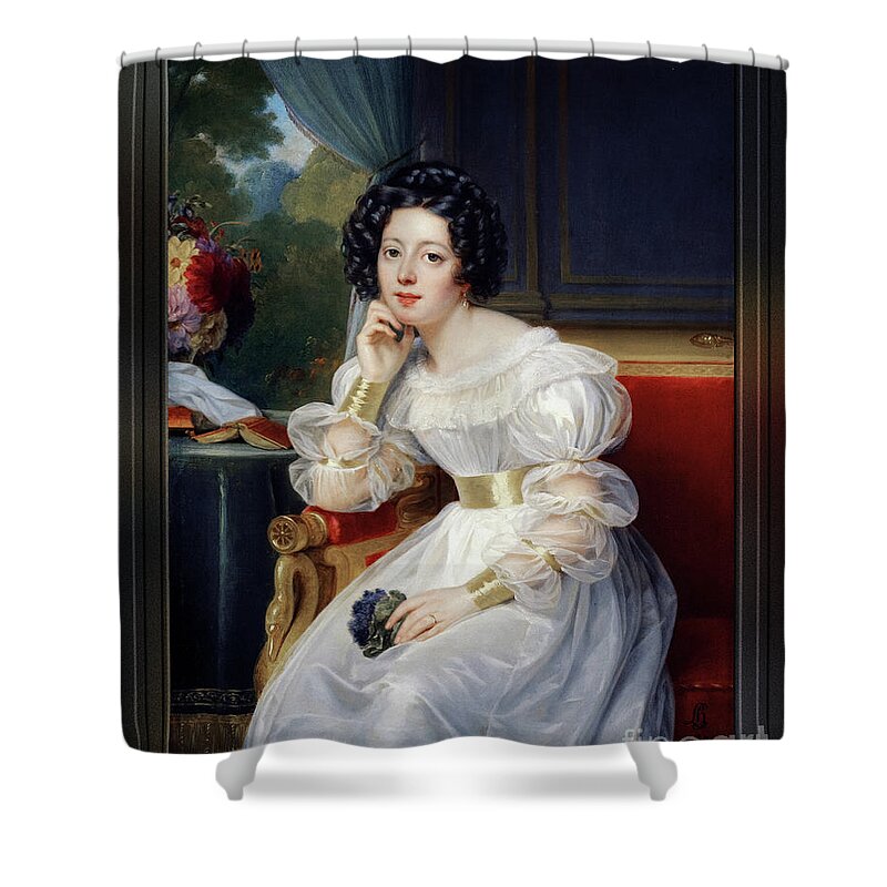 Portrait Of A Young Lady Shower Curtain featuring the painting Portrait Of A Young Lady by Louis Hersent Fine Art Old Masters Reproduction by Rolando Burbon