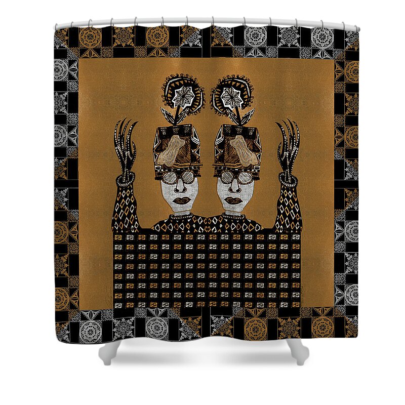 Collab Shower Curtain featuring the digital art Portrait of Gina by Diego Taborda