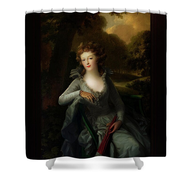 Portrait Of Jacoba Margaretha Maria Boreel Shower Curtain featuring the painting Portrait of Jacoba Margaretha Maria Boreel by Johann Friedrich August Tischbein Classical Art by Rolando Burbon