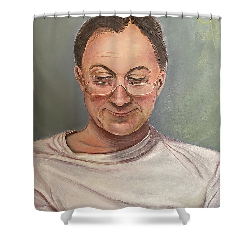 Portrait Shower Curtain featuring the painting Portrait of my Habby by Ella Boughton