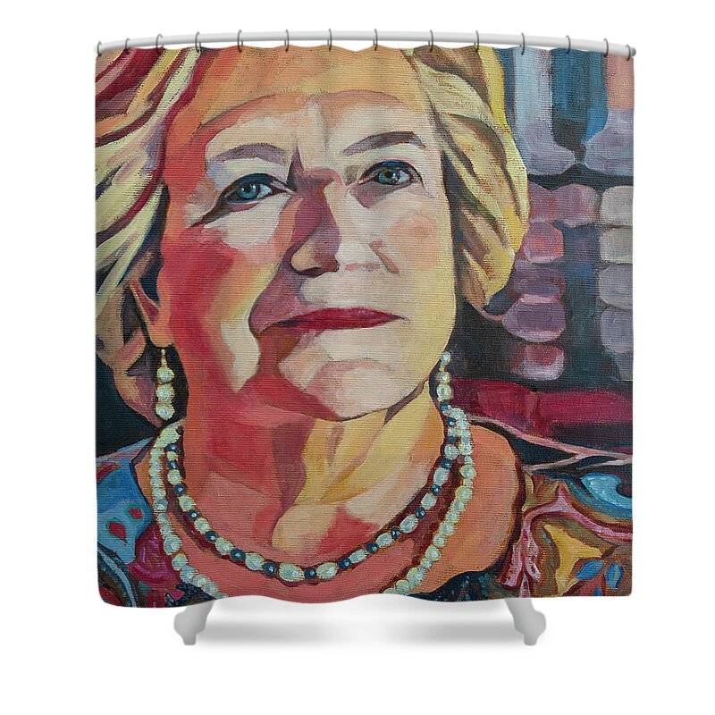 Portrait Of My Mother On Her 50th Wedding Aniversary Shower Curtain featuring the painting Portrait of my Mother by Pablo Avanzini