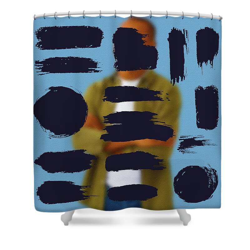 Man Shower Curtain featuring the painting Portrait of smart, professional african-american man, standing w by Tony Rubino