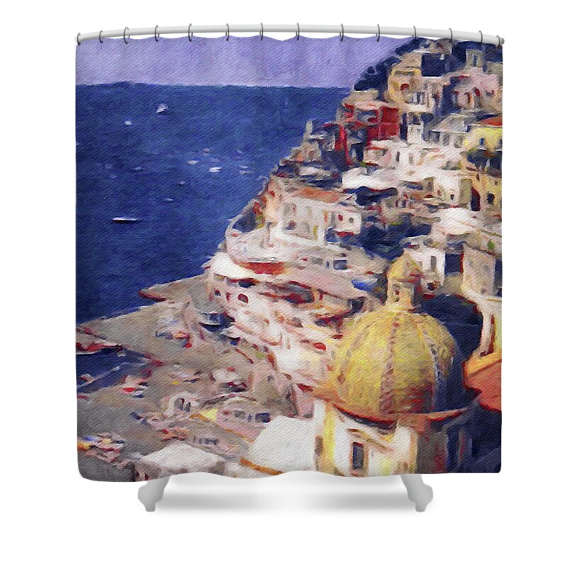 Positano Italy Shower Curtain featuring the painting Positano by Susan Maxwell Schmidt