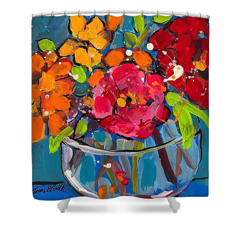 Flowers Shower Curtain featuring the painting Posy Pop by Elaine Elliott